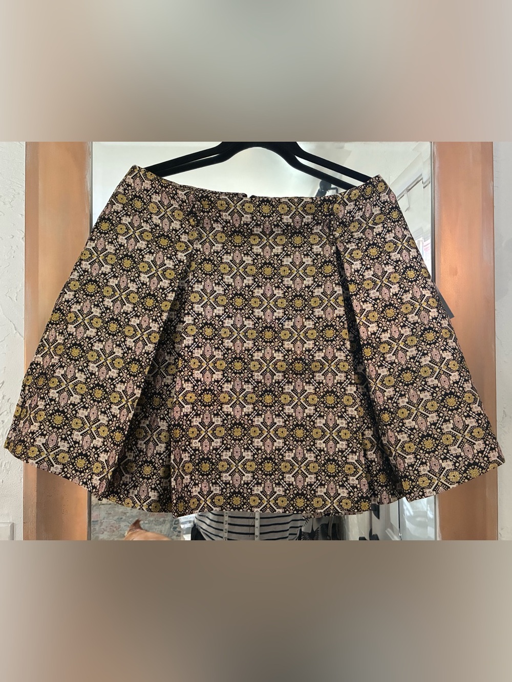 ModCloth Black and Gold Geometric A-Line Skirt | Size 14